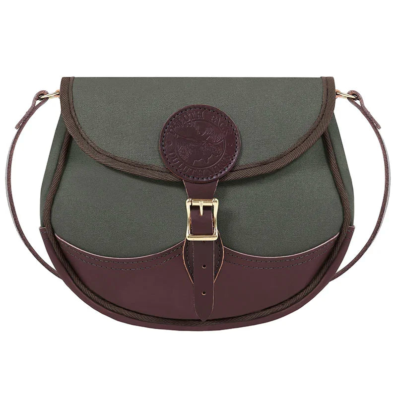 Deluxe Medium Shell Purse in Olive Drab with premium leather accents and adjustable shoulder strap by Duluth Pack, crafted for durable outdoor use.