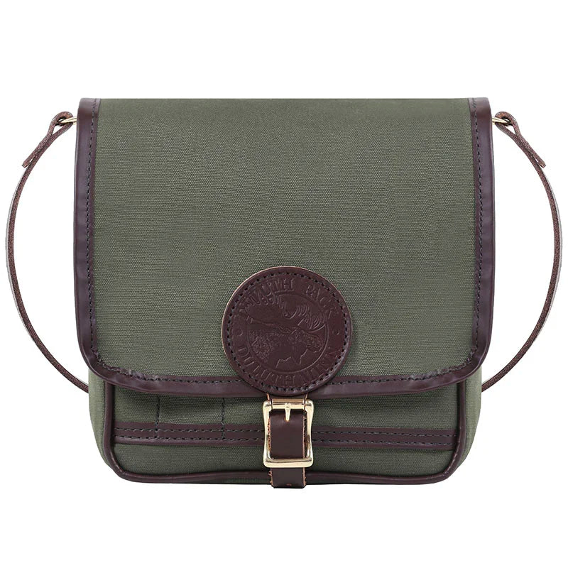 Mini Haversack Purse in Olive Drab featuring rugged canvas and premium leather accents with brass buckle, ideal for everyday travel and outdoor use.