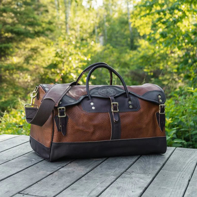 Bison Leather Sportsman's Duffel on Porch