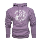 Duluth Pack Logo Sweatshirt in soft purple with iconic logo print, cozy hood with drawstring, ideal for outdoor apparel by LAKESHIRTS, INC.
