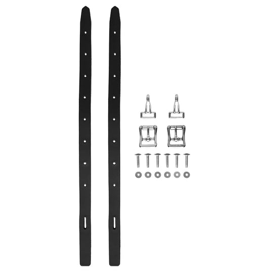 Front Portage Attachment Kit - DIY Black Leather &amp; Nickel Hardware with white background