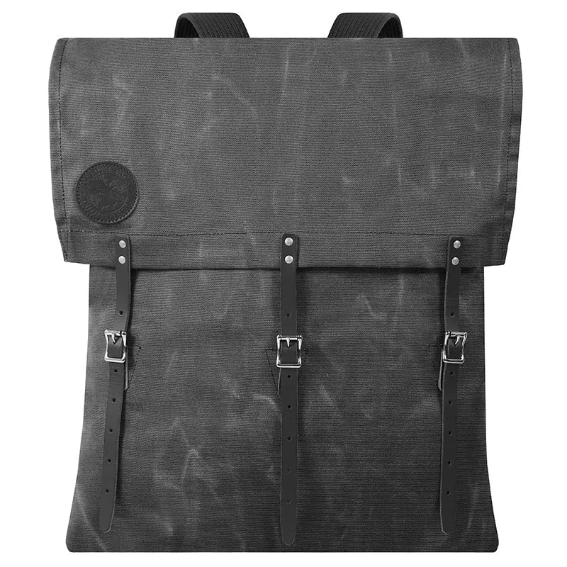 #3-70 Utility Pack - 60 L in rugged dark waxed canvas with leather straps, designed for durable outdoor use and heavy-duty hiking by Duluth Pack.