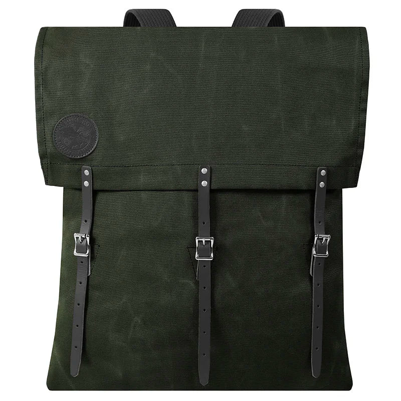 #3-70 Utility Pack - 60 L in dark green canvas with leather straps, handmade for durable outdoor use and rugged adventures by Duluth Pack