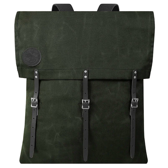 #3-70 Utility Pack - 60 L in dark green canvas with leather straps, handmade for durable outdoor use and rugged adventures by Duluth Pack