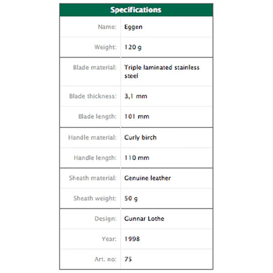 Helle Harding Knife specifications card