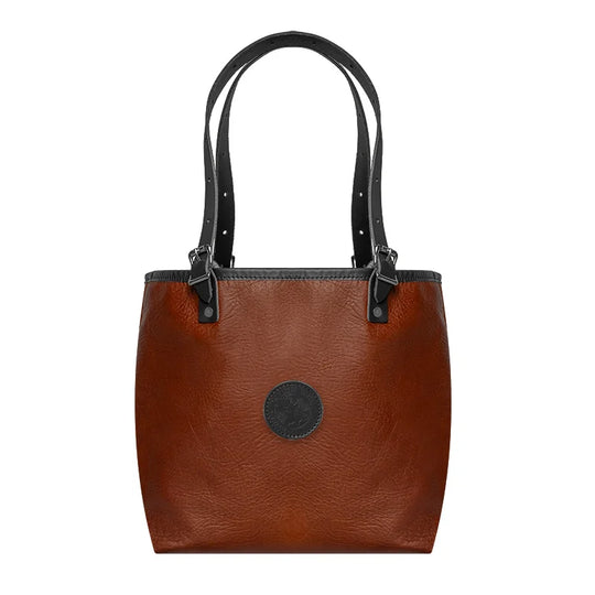 Duluth Pack Bison Leather Travel Tote in black trim with white background
